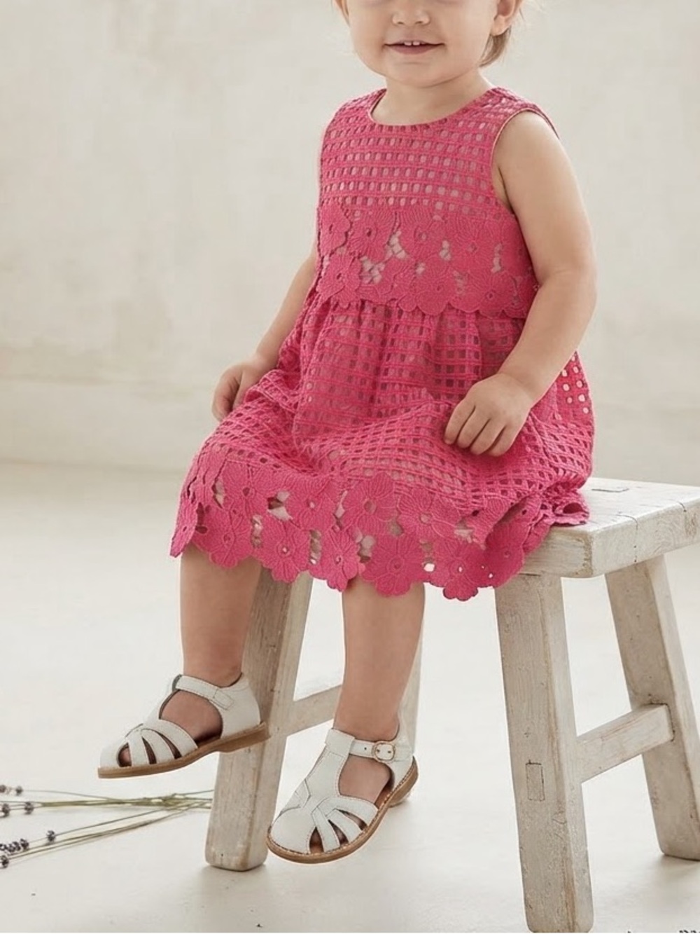 Boutique Girls Hot Pink Crocheted Lace Dress